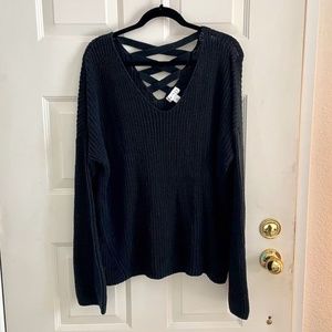 Ava & Viv V-Neck Black Sweater Criss Cross Details